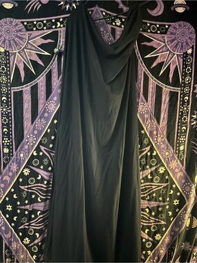 One-Shoulder Black Draped Evening Dress